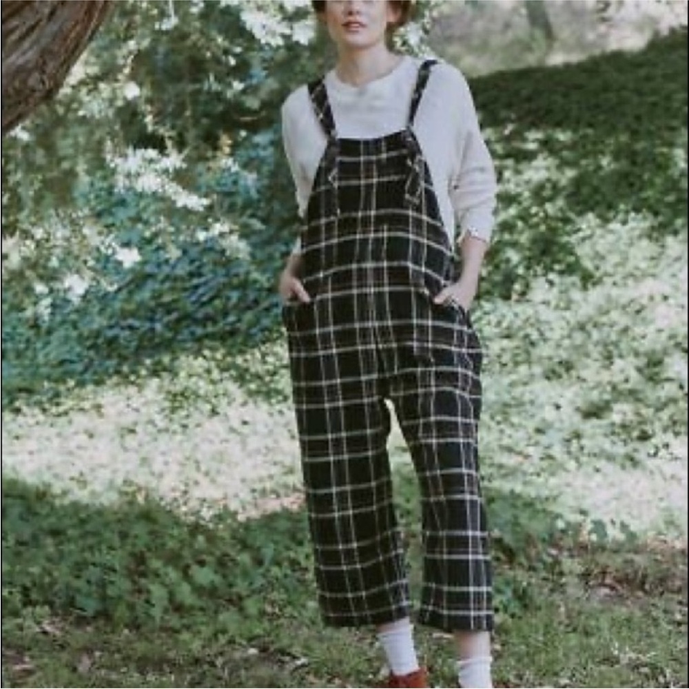 The GREAT. The Easy Overalls in Woodland Plaid size 0 100% cotton